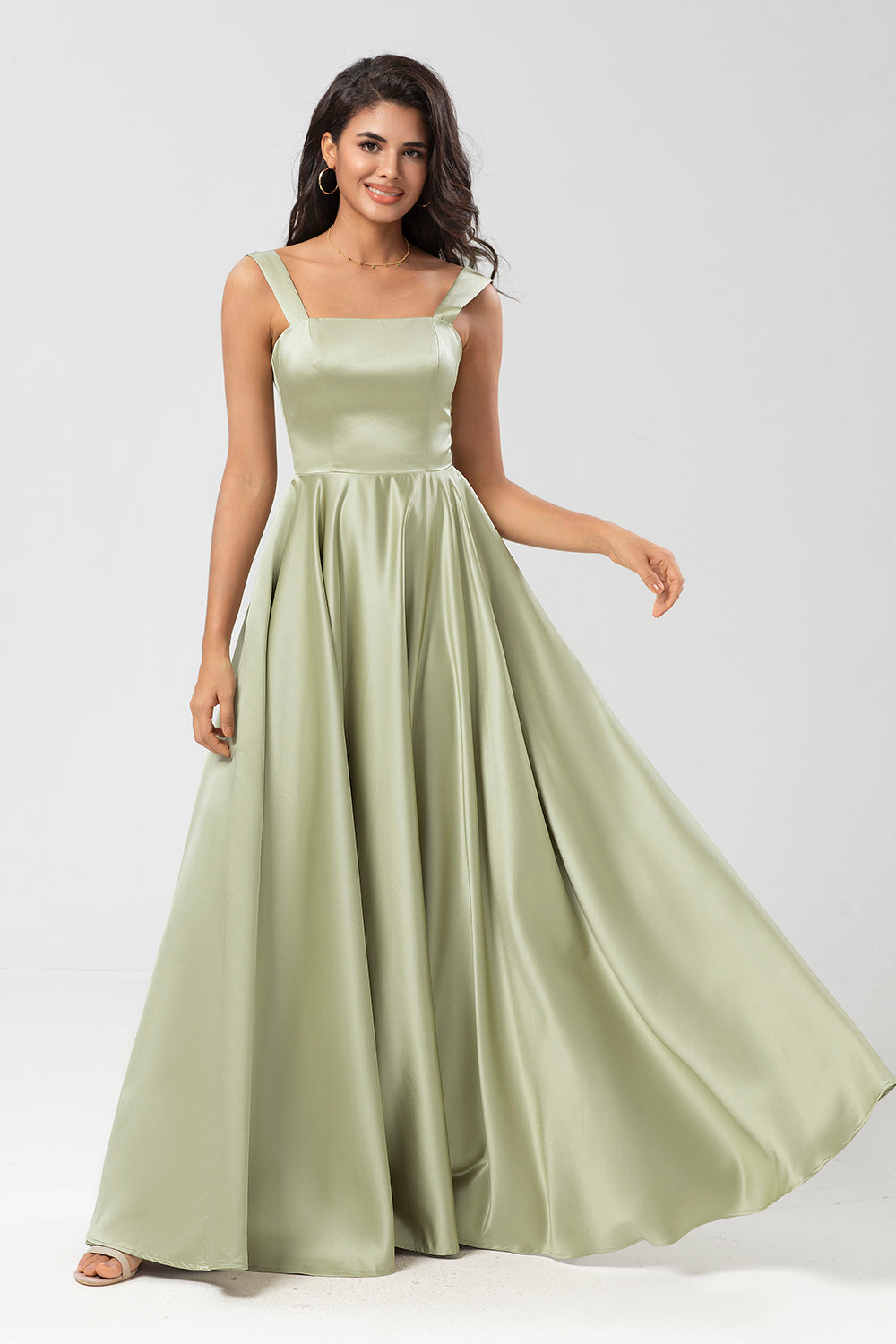 Wedtrend Women Dusty Sage Bridesmaid Dress A-Line Square Neck Floor-Length Satin Wedding Party Dress, Dusty Sage / US10 Wedtrend Women Dusty Sage Bridesmaid Dress A-Line Square Neck Floor-Length Satin Wedding Party Dress, Dusty Sage / US10