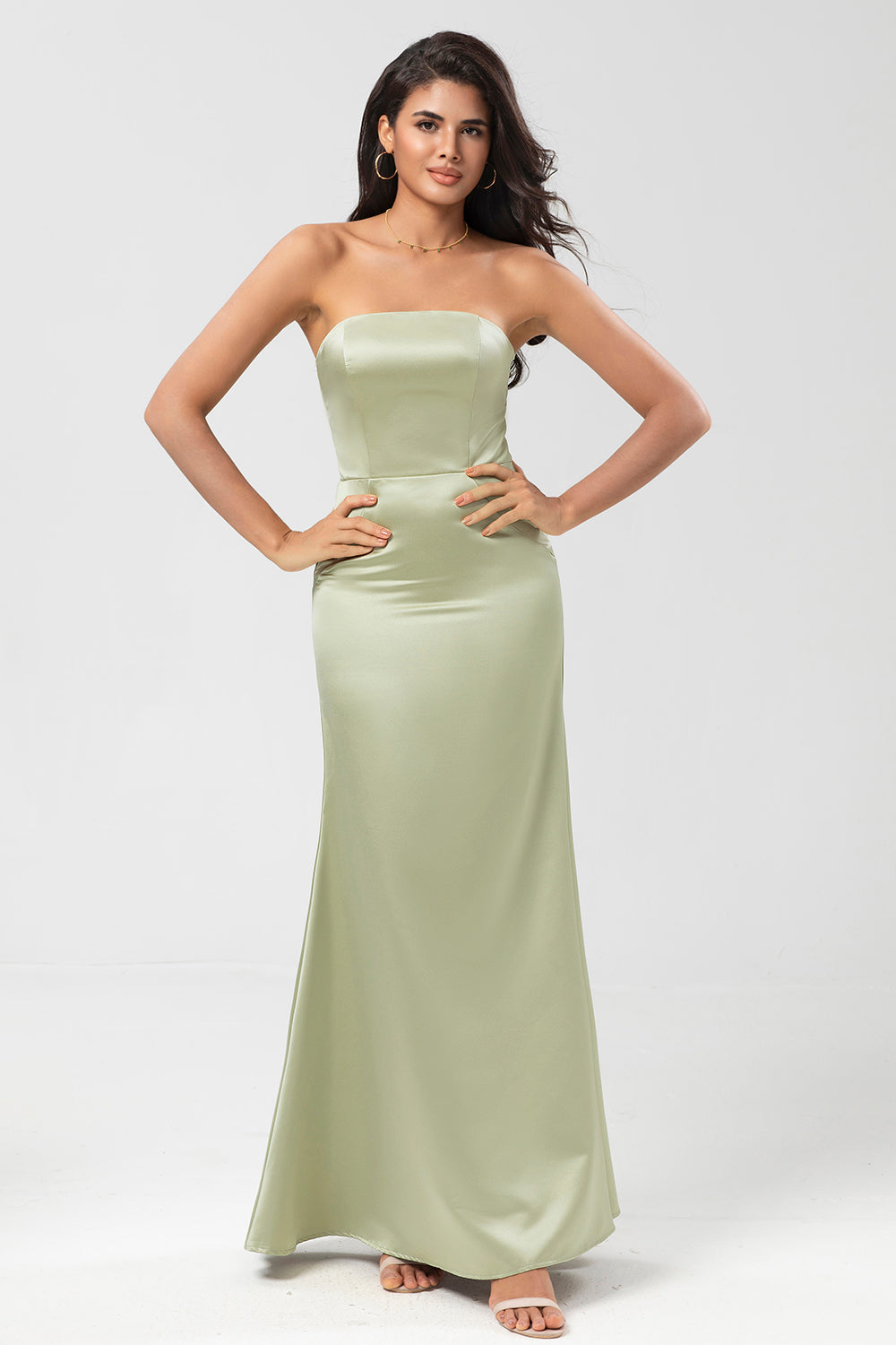 Wedtrend Women Dusty Sage Bridesmaid Dress Mermaid Strapless Floor-Length Satin Wedding Party Dress WEDTREND Wedtrend Women Dusty Sage Bridesmaid Dress Mermaid Strapless Floor-Length Satin Wedding Party Dress WEDTREND