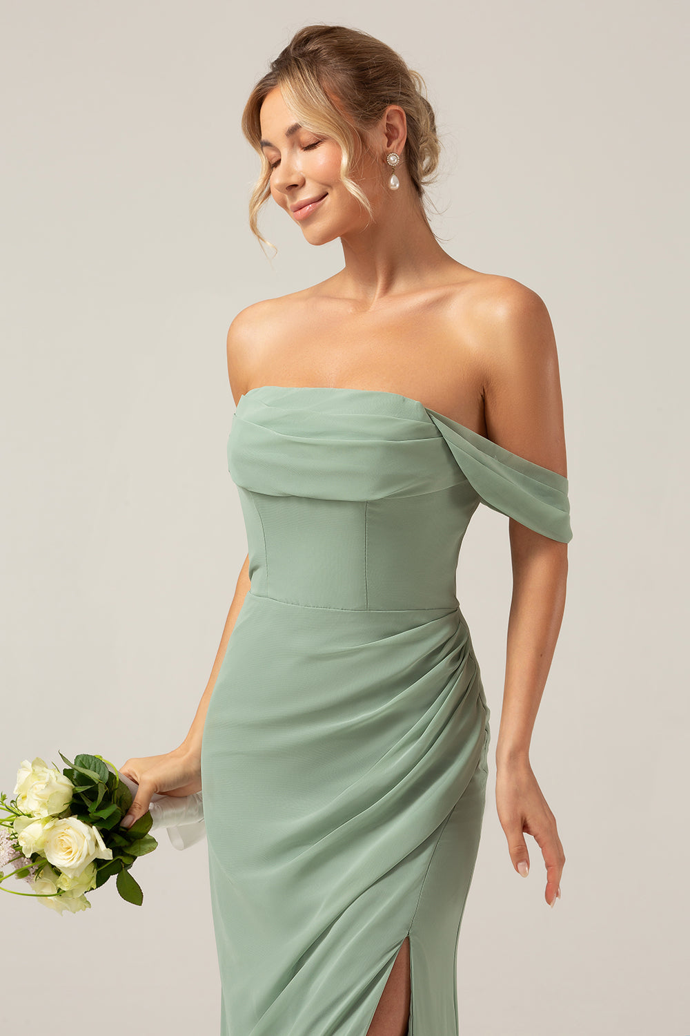 dusty sage chiffon bridesmaid dresses Azazie Norah