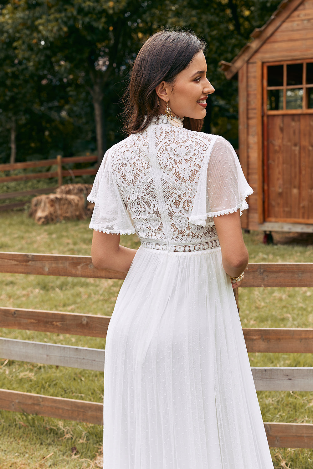 Wedtrend Women Ivory Bridal Dress Vintage Ivory A Line Chiffon Boho Long Wedding Dress with Lace WEDTREND Wedtrend Women Ivory Bridal Dress Vintage Ivory A Line Chiffon Boho Long Wedding Dress with Lace WEDTREND