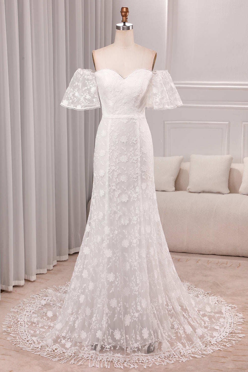 Wedtrend Women Ivory Bridal Dress Mermaid Sweep Train Lace Wedding Dress WEDTREND Wedtrend Women Ivory Bridal Dress Mermaid Sweep Train Lace Wedding Dress WEDTREND