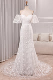 Ivory Mermaid Sweep Train Lace Wedding Dress