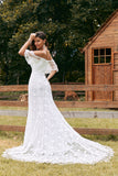 Ivory Mermaid Sweep Train Lace Wedding Dress
