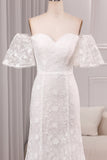 Ivory Mermaid Sweep Train Bridal Dress With Short Sleeves