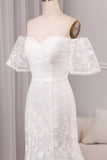 Ivory Mermaid Sweep Train Bridal Dress With Short Sleeves