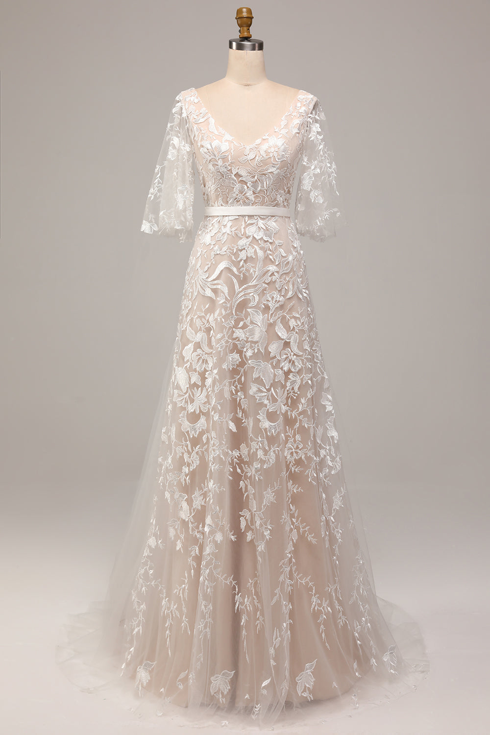 Wedtrend Women Ivory Wedding Dress A Line V-Neck Short Sleeves Long Bridal Dress With Appliqued Lace – WEDTREND Wedtrend Women Ivory Wedding Dress A Line V-Neck Short Sleeves Long Bridal Dress With Appliqued Lace – WEDTREND