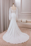 Ivory Mermaid Square Neck Corset Bridal Dress with Long Sleeves