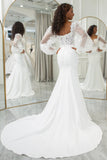 Ivory Mermaid Square Neck Corset Wedding Dress with Long Sleeves