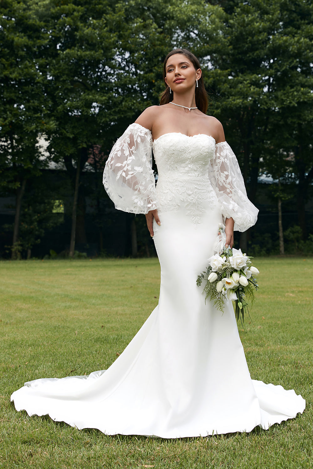 Wedtrend Women Ivory Bridal Dress Mermaid Sweetheart V-Neck Sweep Train Wedding Dress With Appliques WEDTREND Wedtrend Women Ivory Bridal Dress Mermaid Sweetheart V-Neck Sweep Train Wedding Dress With Appliques WEDTREND