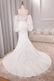 Ivory Mermaid Sweetheart V-Neck Court Train Bridal Dress With Appliqued Lace