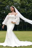 Mermaid Sweetheart V-Neck Court Train Wedding Dress With Appliques