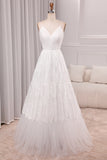 Ivory A Line Spaghetti Straps Floor Length Bridal Dress