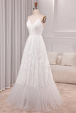 Ivory A Line Spaghetti Straps Long Bridal Dress With Appliqued Lace