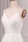 Ivory A Line Spaghetti Straps Long Bridal Dress With Appliqued Lace