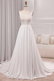 Ivory A Line Square Neck Corset Long Chiffon Lace Wedding Dress With Slit