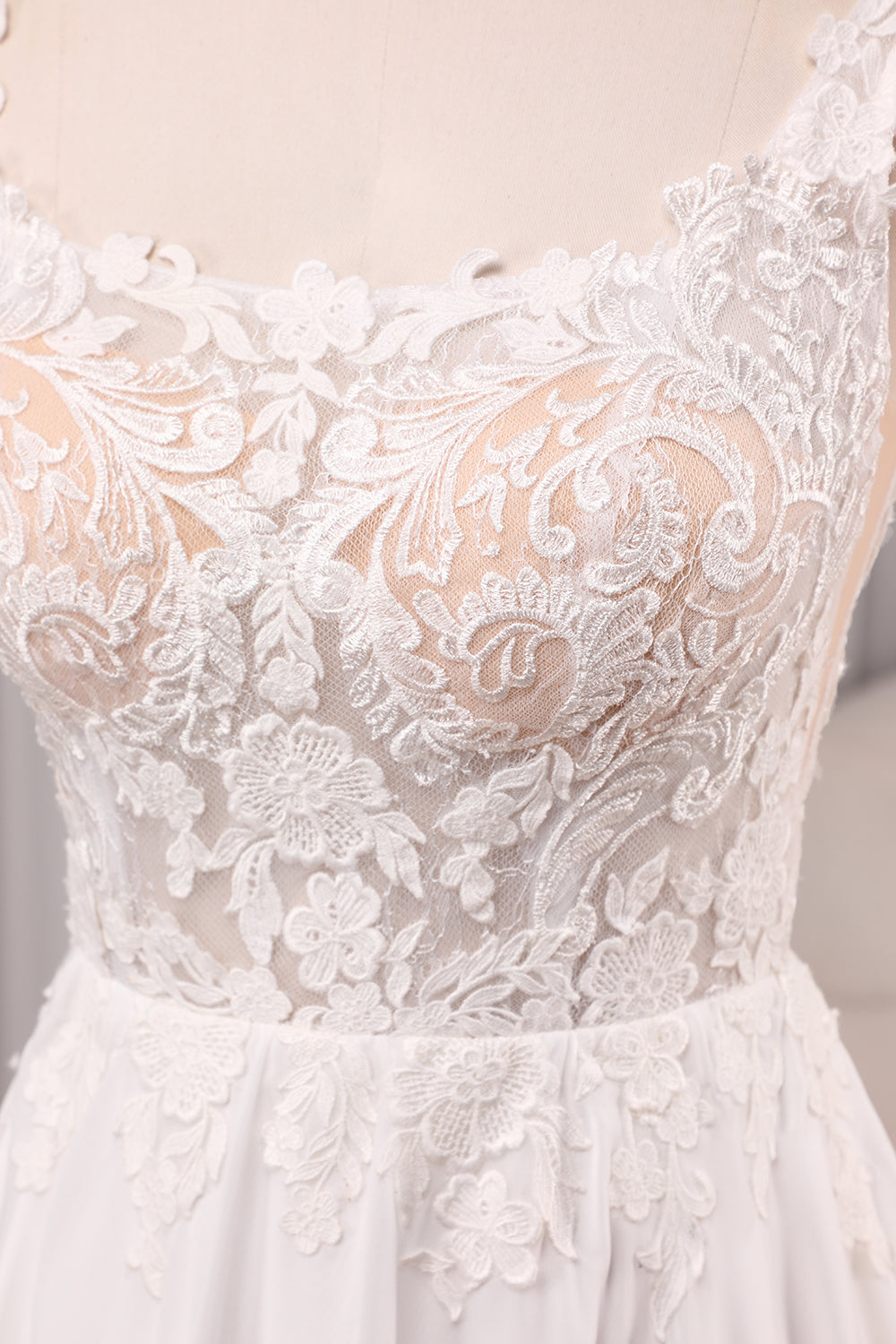 Ivory A Line Square Neck Corset Court Train Bridal Dress With Slit