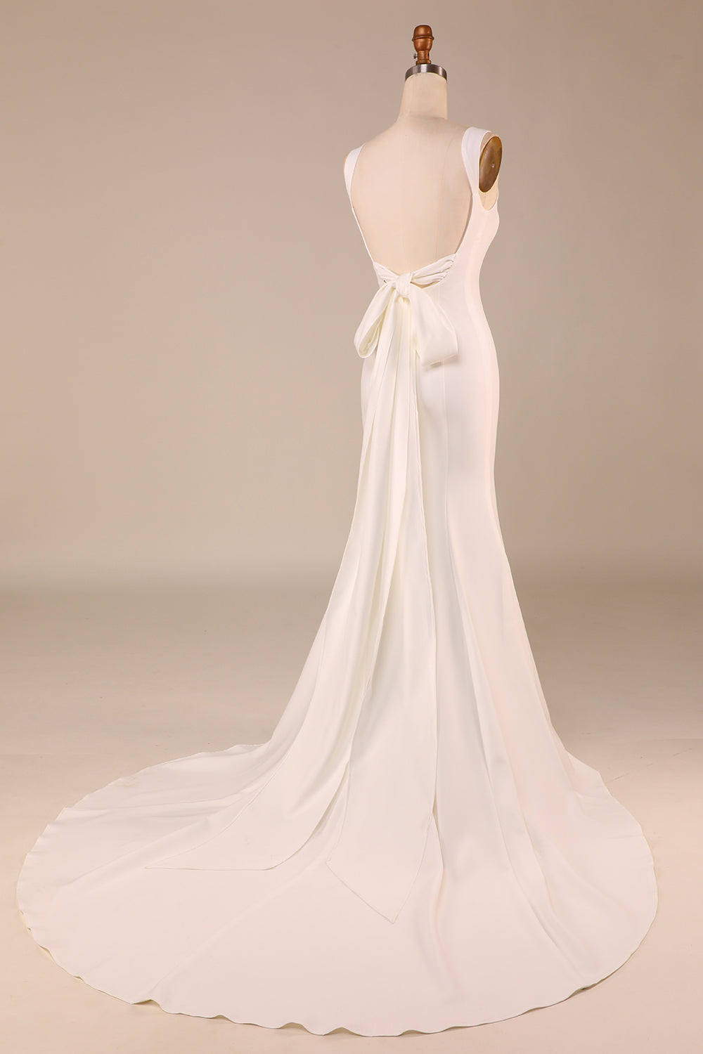 Ivory Mermaid Square Neck Sweep Train Wedding Dress