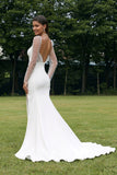 Ivory Mermaid Square Neck Stretch Satin Long Sleeves Wedding Dress With Slit