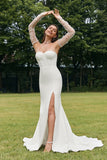 Ivory Mermaid Sweetheart Stretch Satin Long Wedding Dress With Slit