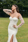 Ivory Mermaid Sweetheart Stretch Satin Long Wedding Dress With Slit