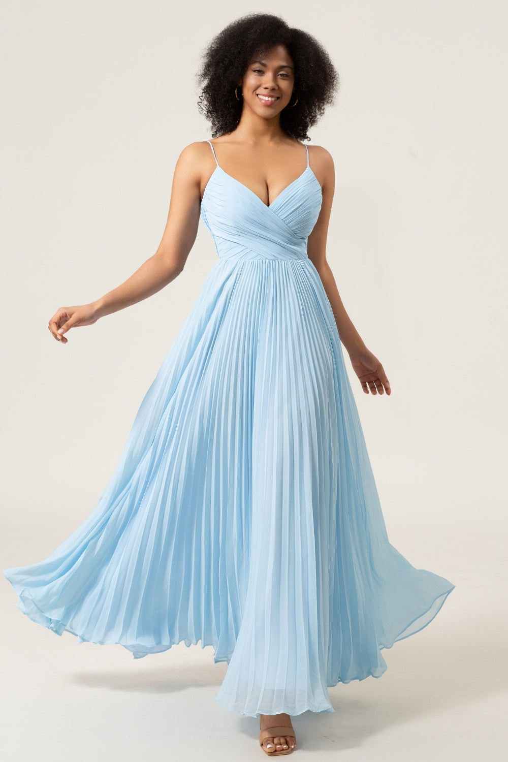 Wedtrend Women Sky Blue A-Line Spaghetti Straps V-Neck Pleated Chiffon Bridesmaid Dress WEDTREND Wedtrend Women Sky Blue A-Line Spaghetti Straps V-Neck Pleated Chiffon Bridesmaid Dress WEDTREND