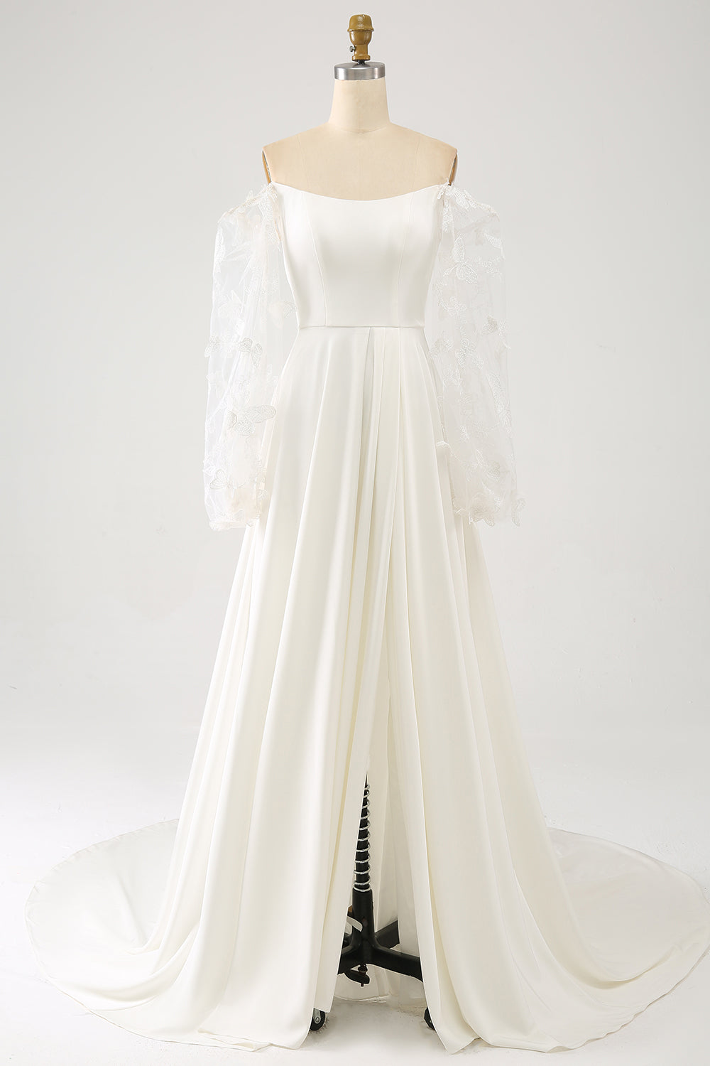 Wedtrend Women Ivory Bridal Dress A Line Long Chiffon Wedding Dress with 3D Butterflies Long Sleeves, Ivory / US8 Wedtrend Women Ivory Bridal Dress A Line Long Chiffon Wedding Dress with 3D Butterflies Long Sleeves, Ivory / US8