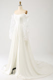 Ivory A Line Off The Shoulder Bridal Dress With 3D Butterflies Long Sleeves