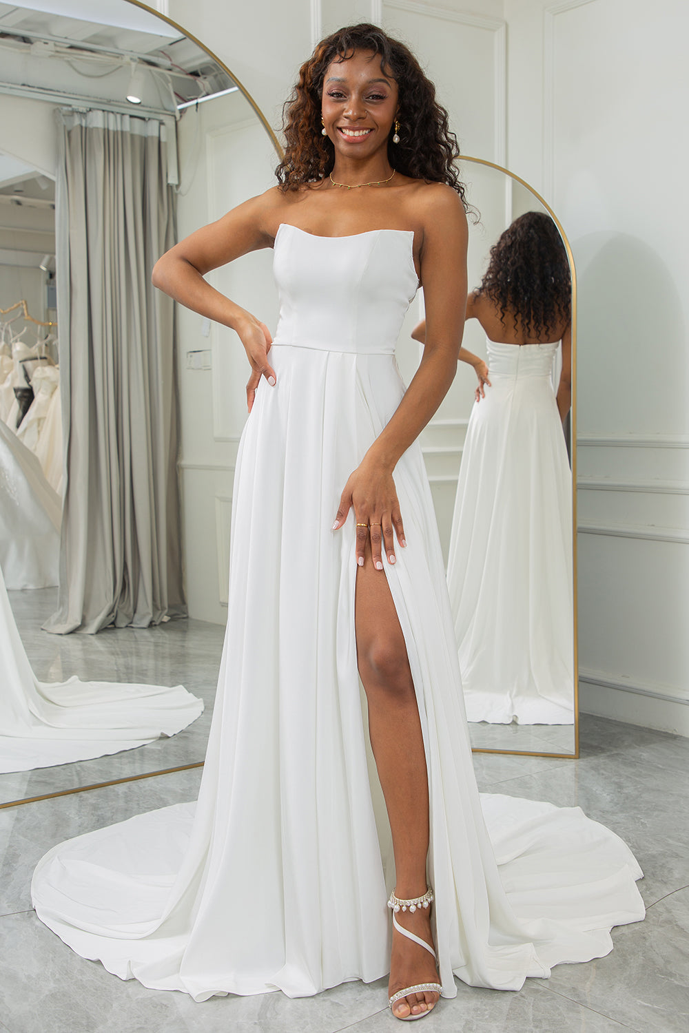 Wedtrend Women Ivory Bridal Dress A Line Long Chiffon Wedding