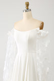 Ivory A Line Off The Shoulder Bridal Dress With 3D Butterflies Long Sleeves