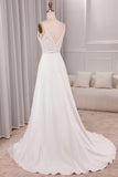 Ivory A Line Spaghetti Straps Sweep Train Bridal Dress With Slit