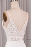 Ivory A Line Spaghetti Straps Sweep Train Bridal Dress With Slit