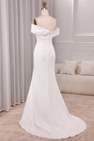 Ivory Mermaid Straight Neck Sweep Train Satin Wedding Dress with Slit