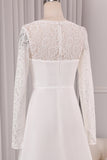 Ivory A-Line Square Neck Sweep Train Satin Bridal Dress with Long Sleeves