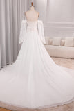 Ivory A Line Sweetheart Long Sleeves Chapel Train Wedding Dresses With Fringe