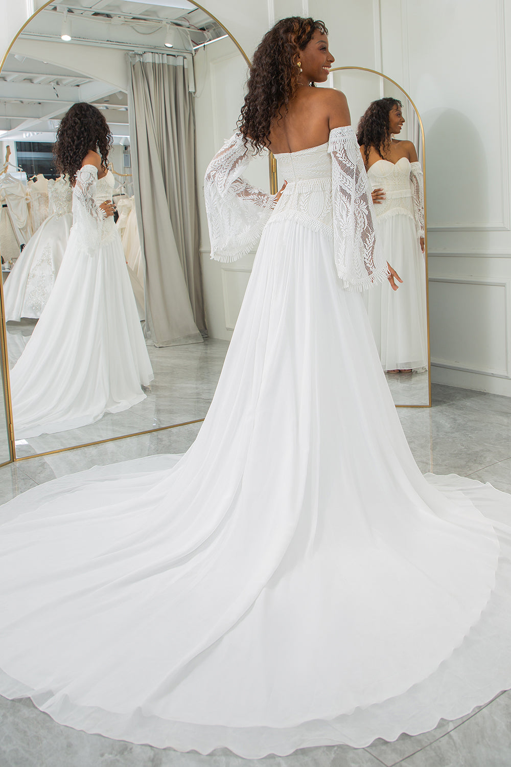 Wedtrend Women Ivory Bridal Dress A Line Sweetheart Fringe Chapel Train Wedding Dresses With Long Sleeves WEDTREND Wedtrend Women Ivory Bridal Dress A Line Sweetheart Fringe Chapel Train Wedding Dresses With Long Sleeves WEDTREND