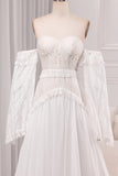 Ivory A Line Sweetheart Long Sleeves Chapel Train Wedding Dresses With Fringe