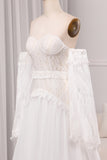 Ivory A Line Sweetheart Long Sleeves Chapel Train Wedding Dresses With Fringe