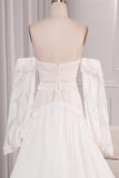 Ivory A Line Sweetheart Long Sleeves Chapel Train Wedding Dresses With Fringe