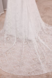 Ivory Sheath V-Neck Long Sleeves Backless Wedding Dress with Front Slit