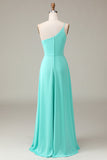 Dark Green A-Line One Shoulder Floor Length Chiffon Bridesmaid Dress