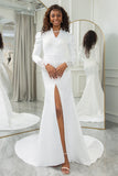 Elegant Ivory Mermaid High Neck Modest Bridal Dress With Long Sleeves