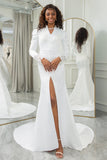 Elegant Ivory Mermaid High Neck Long Sleeve Modest Wedding Gown