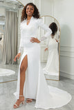 Elegant Ivory Mermaid High Neck Modest Bridal Dress With Long Sleeves