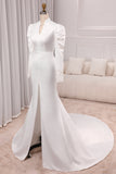 Elegant Ivory Mermaid High Neck Long Sleeve Modest Wedding Gown