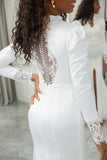 Elegant Ivory Mermaid High Neck Modest Bridal Dress With Long Sleeves