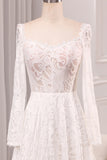 Ivory A Line Square Neck Corset Lace Chapel Train Bridal Dresses With Long Sleeves