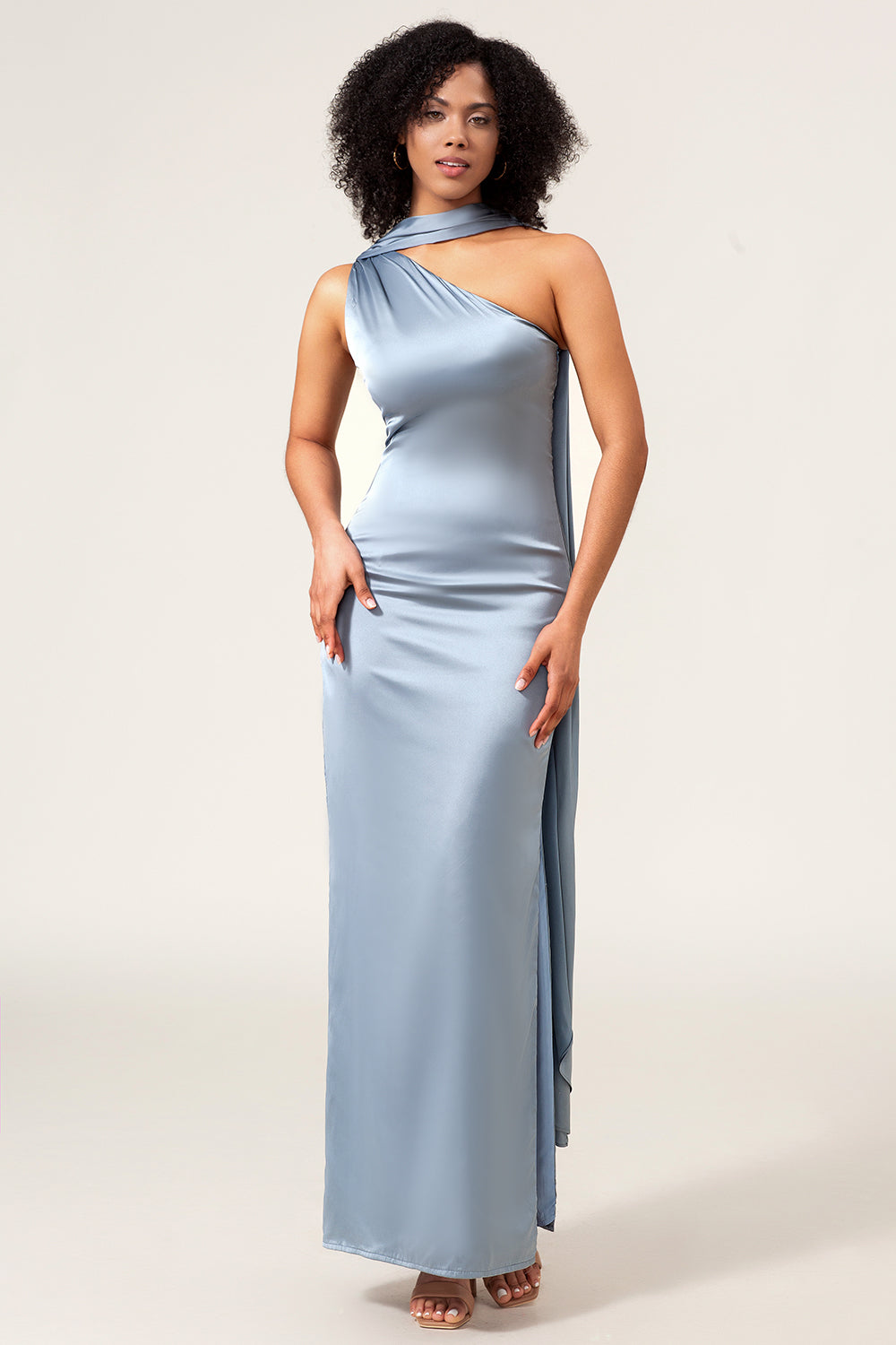 Wedtrend Women Dusty Blue Bridesmaid Dress Sheath One-Shoulder Long Satin Wedding Guest Dress WEDTREND Wedtrend Women Dusty Blue Bridesmaid Dress Sheath One-Shoulder Long Satin Wedding Guest Dress WEDTREND