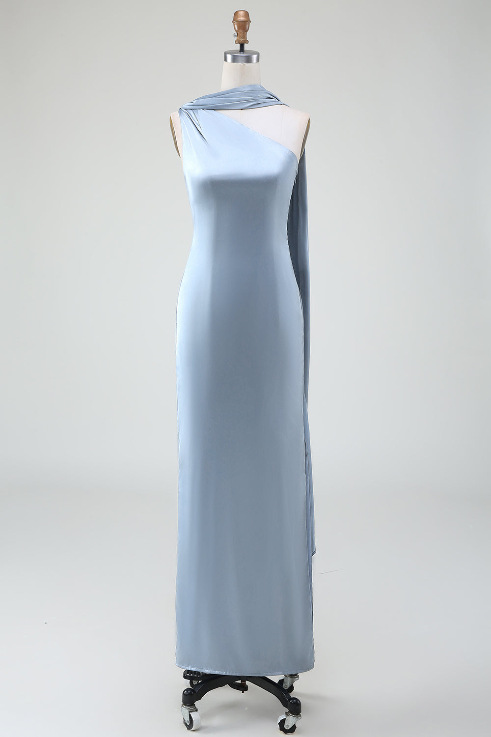 Wedtrend Women Dusty Blue Bridesmaid Dress Sheath One-Shoulder Long Satin Wedding Guest Dress WEDTREND Wedtrend Women Dusty Blue Bridesmaid Dress Sheath One-Shoulder Long Satin Wedding Guest Dress WEDTREND