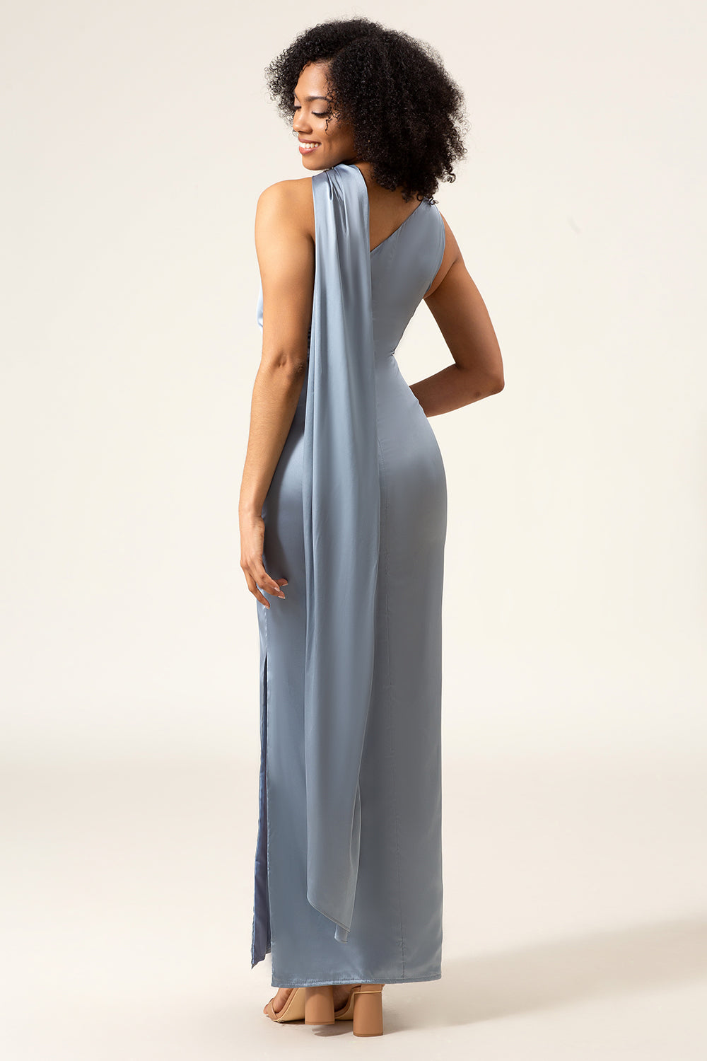 Wedtrend Women Dusty Blue Bridesmaid Dress Sheath One-Shoulder Long Satin Wedding Guest Dress WEDTREND Wedtrend Women Dusty Blue Bridesmaid Dress Sheath One-Shoulder Long Satin Wedding Guest Dress WEDTREND