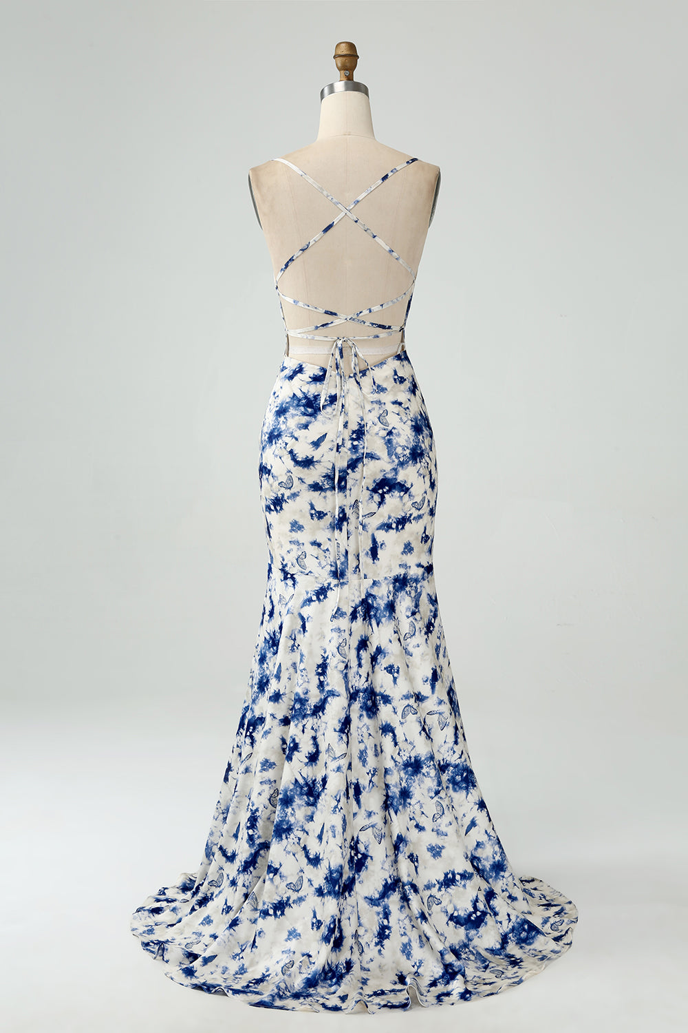 Wedtrend Women Blue Flower Bridesmaid Dress With Slit Mermaid Floral Lace Up Back Print Long Wedding Party Dress WEDTREND Wedtrend Women Blue Flower Bridesmaid Dress With Slit Mermaid Floral Lace Up Back Print Long Wedding Party Dress WEDTREND